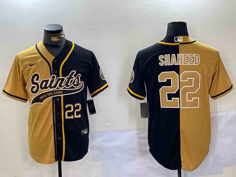 Men's New Orleans Saints #22 Rashid Shaheed Black Gold Split Team Cool Base Stitched Baseball Jersey2