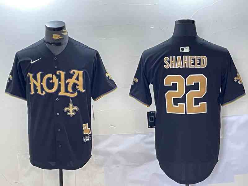 Men's New Orleans Saints #22 Rashid Shaheed Black Cool Base Stitched Button Jersey-2