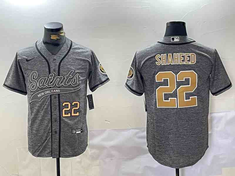 Men's New Orleans Saints #22 Rashid Shaheed Grey With Patch Cool Base Stitched Button Jersey-1
