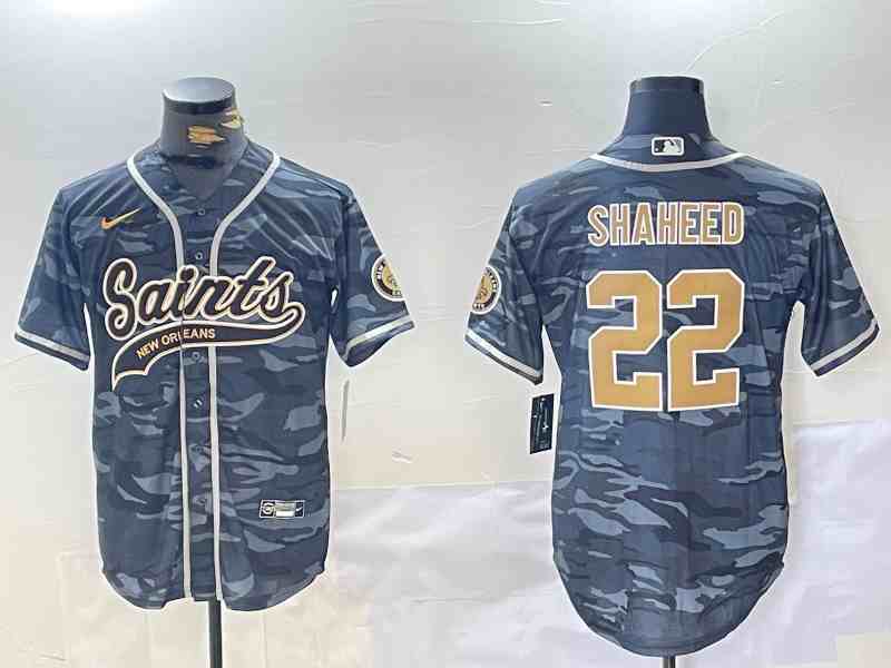 Men's New Orleans Saints #22 Rashid Shaheed Grey Camo With Patch Cool Base Stitched Button Jersey