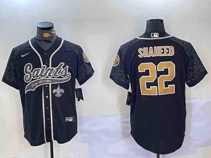 Men's New Orleans Saints #22 Rashid Shaheed Black Cool Base Stitched Button Jersey-3