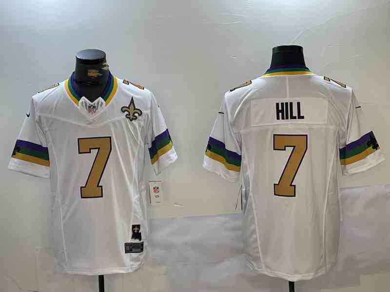 Men's New Orleans Saints #7 Taysom Hill White 2024 F.U.S.E. Vapor Limited Stitched Jersey-2