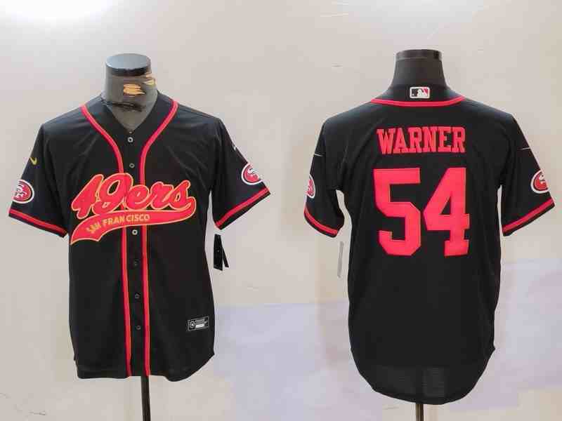 Men's San Francisco 49ers #54 Fred Warner Black With Patch Cool Base Stitched Baseball Jersey
