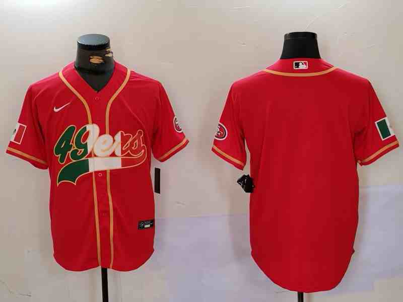 Men's San Francisco 49ers Red With Patch Cool Base Stitched Baseball Jersey
