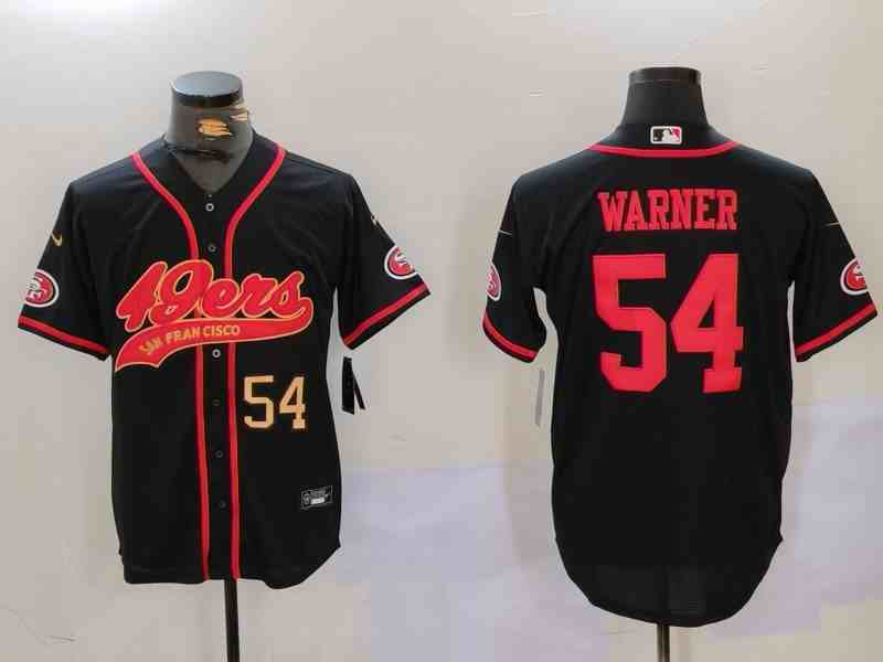 Men's San Francisco 49ers #54 Fred Warner Black With Patch Cool Base Stitched Baseball Jerseys