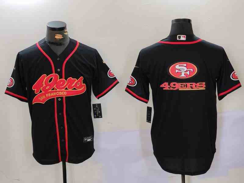 Men's San Francisco 49ers Team Big Logo Black With Patch Cool Base Stitched Baseball  Jersey