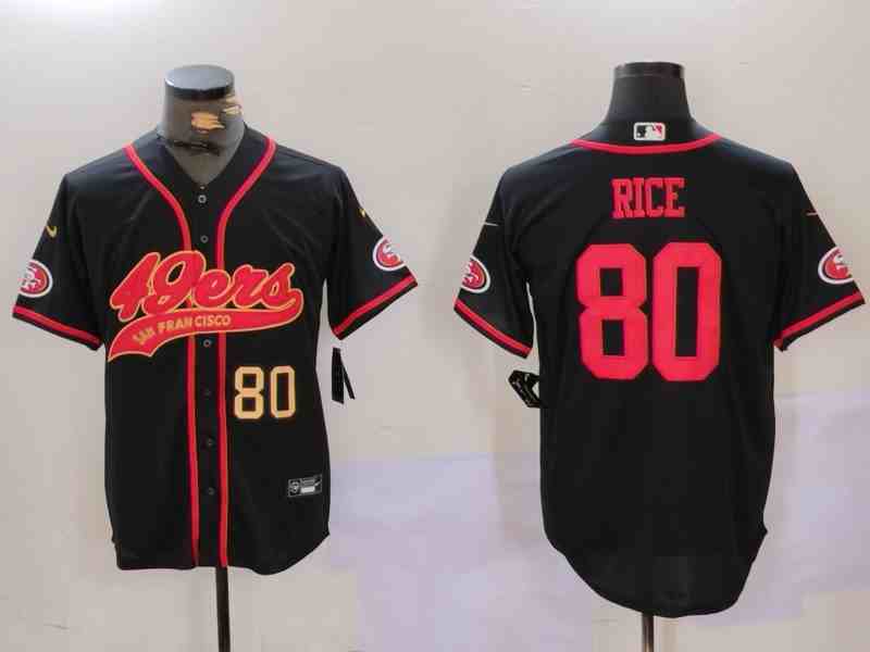 Men's San Francisco 49ers #80 Jerry Rice Black With Patch Cool Base Stitched Baseball Jerseys