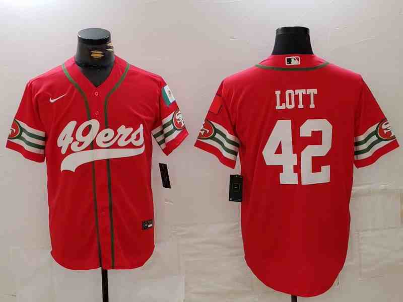 Men's San Francisco 49ers #42 Ronnie Lott Red Mexico Cool Base Stitched Baseball Jersey