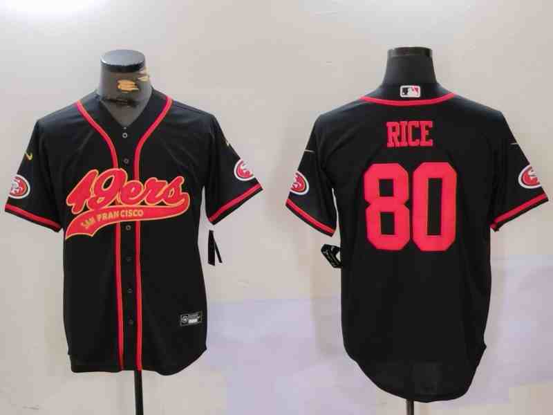 Men's San Francisco 49ers #80 Jerry Rice Black With Patch Cool Base Stitched Baseball Jersey