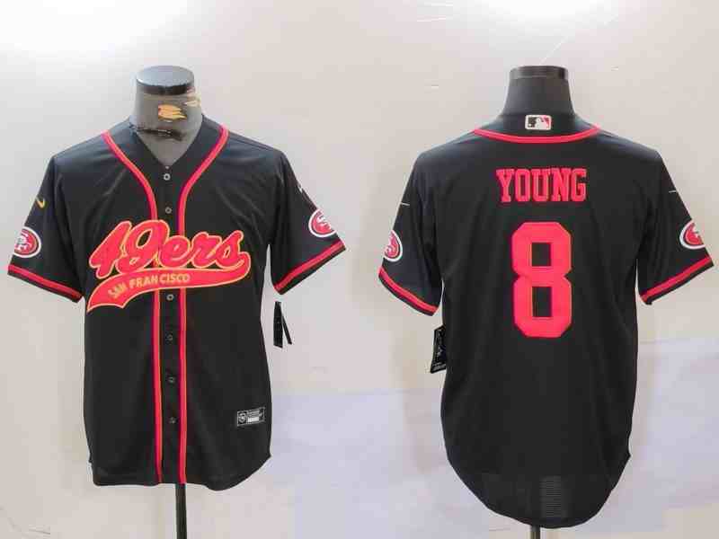 Men's San Francisco 49ers #8 Steve Young Black With Patch Cool Base Stitched Baseball Jerseys