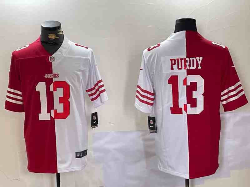 Men's San Francisco 49ers #13 Brock Purdy Red & White Split Limited Stitched Jersey