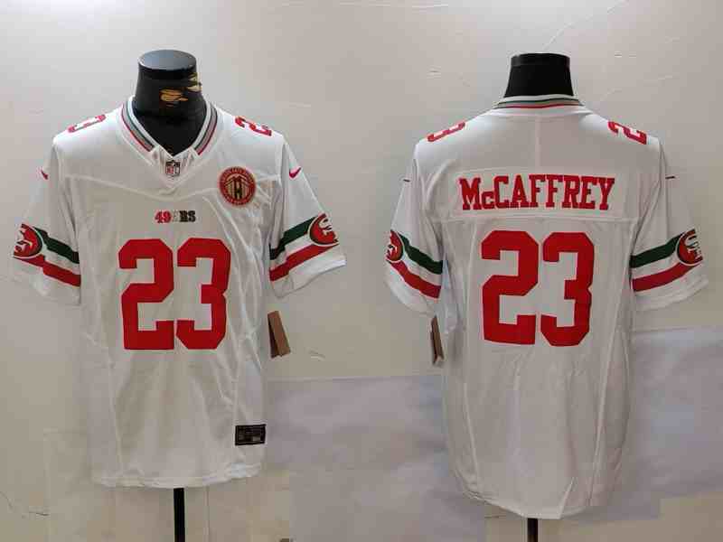 Men's San Francisco 49ers #23 Christian McCaffrey White F.U.S.E. Mexico With Gate Bridge Patch Vapor Limited Stitched Football Jersey