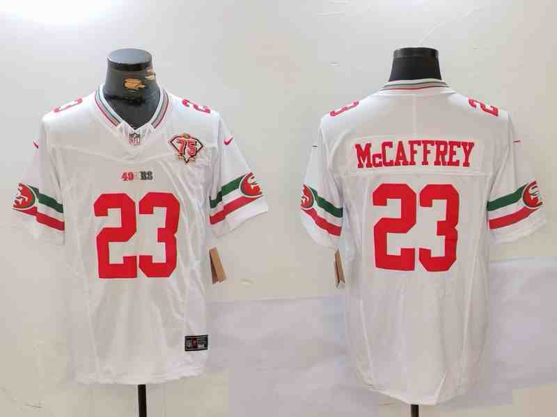 Men's San Francisco 49ers #23  Christian McCaffrey White F.U.S.E. Mexico With 75th patch Vapor Limited Stitched Football Jersey