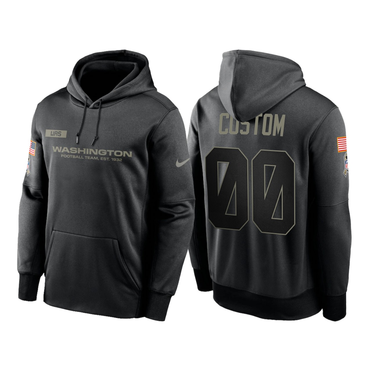 Men's Washington Football Team ACTIVE PLAYER Custom 2020 Black Salute To Service Sideline Performance Pullover Hoodie