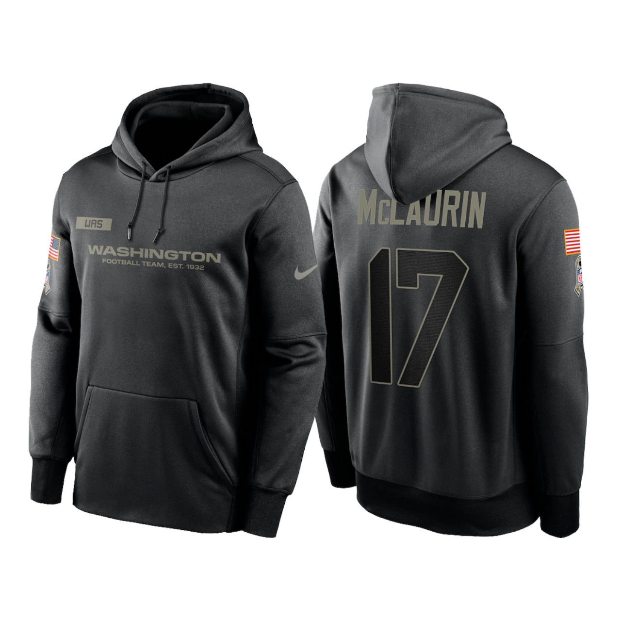 Men's Washington Football Team #17 Terry McLaurin 2020 Black Salute To Service Sideline Performance Pullover Hoodie