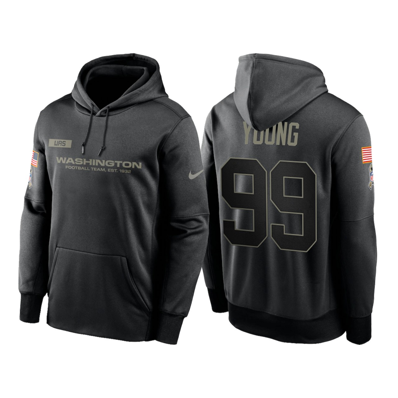 Men's Washington Football Team #99 Chase Young 2020 Black Salute To Service Sideline Performance Pullover Hoodie