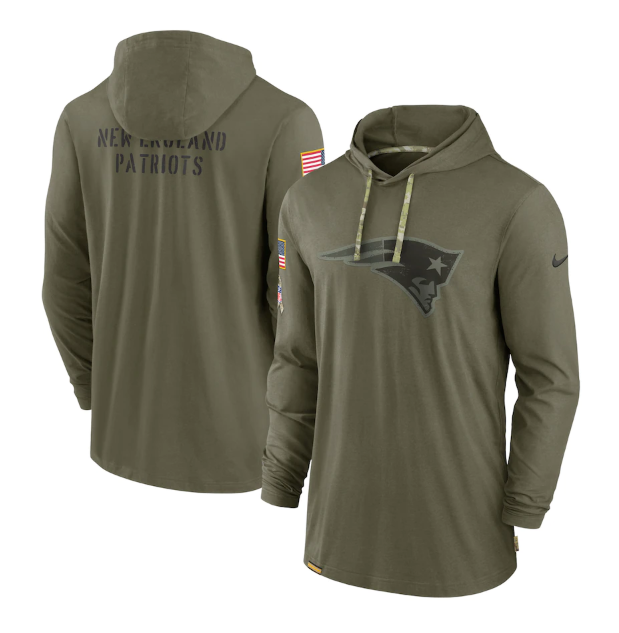 Men's New England Patriots 2022 Olive Salute To Service Tonal Pullover Hoodie