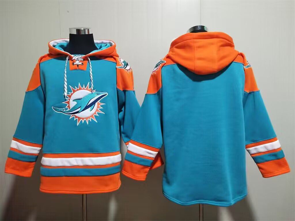 Men's Miami Dolphins Blank Aqua Lace-Up Pullover Hoodie