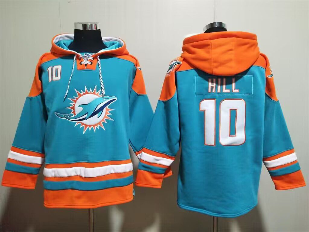 Men's Miami Dolphins #10 Tyreek Hill Aqua Lace-Up Pullover  Hoodie