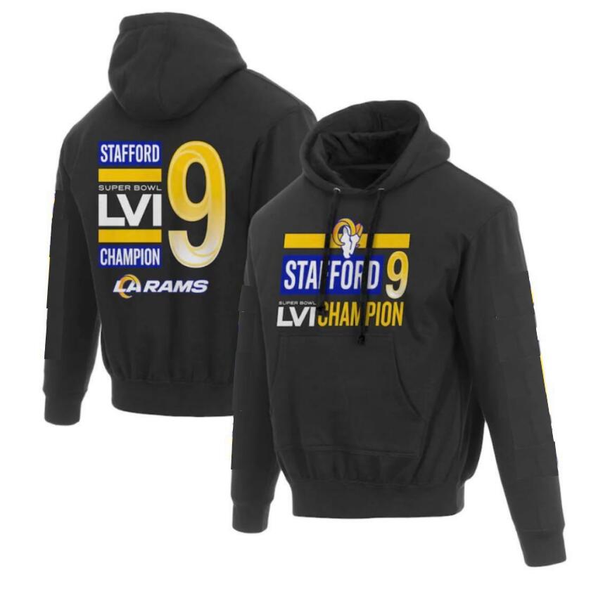 Men's Los Angeles Rams #9 Matthew Stafford 2022 Black Super Bowl LVI Champions Pullover  Hoodie