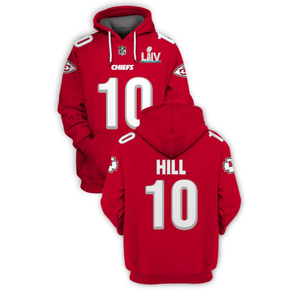 Men's Kansas City Chiefs #10 Tyreek Hill Red 2021 Super Bowl LIV Pullover  Hoodie