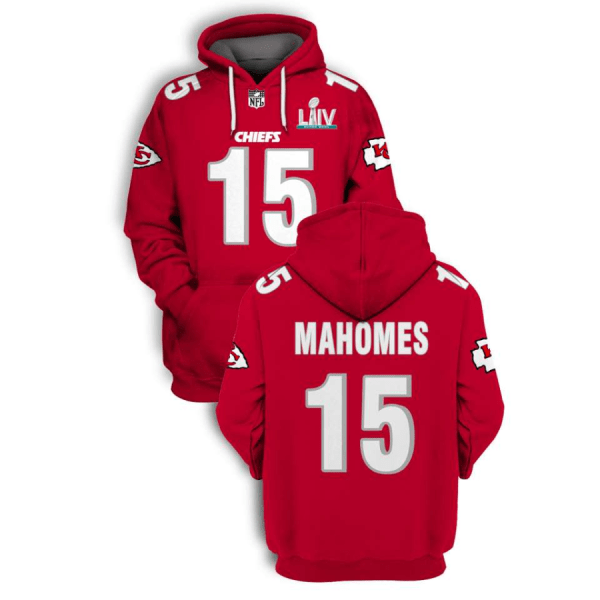 Men's Kansas City Chiefs #15 Patrick Mahomes Red 2021 Super Bowl LIV Pullover  Hoodie