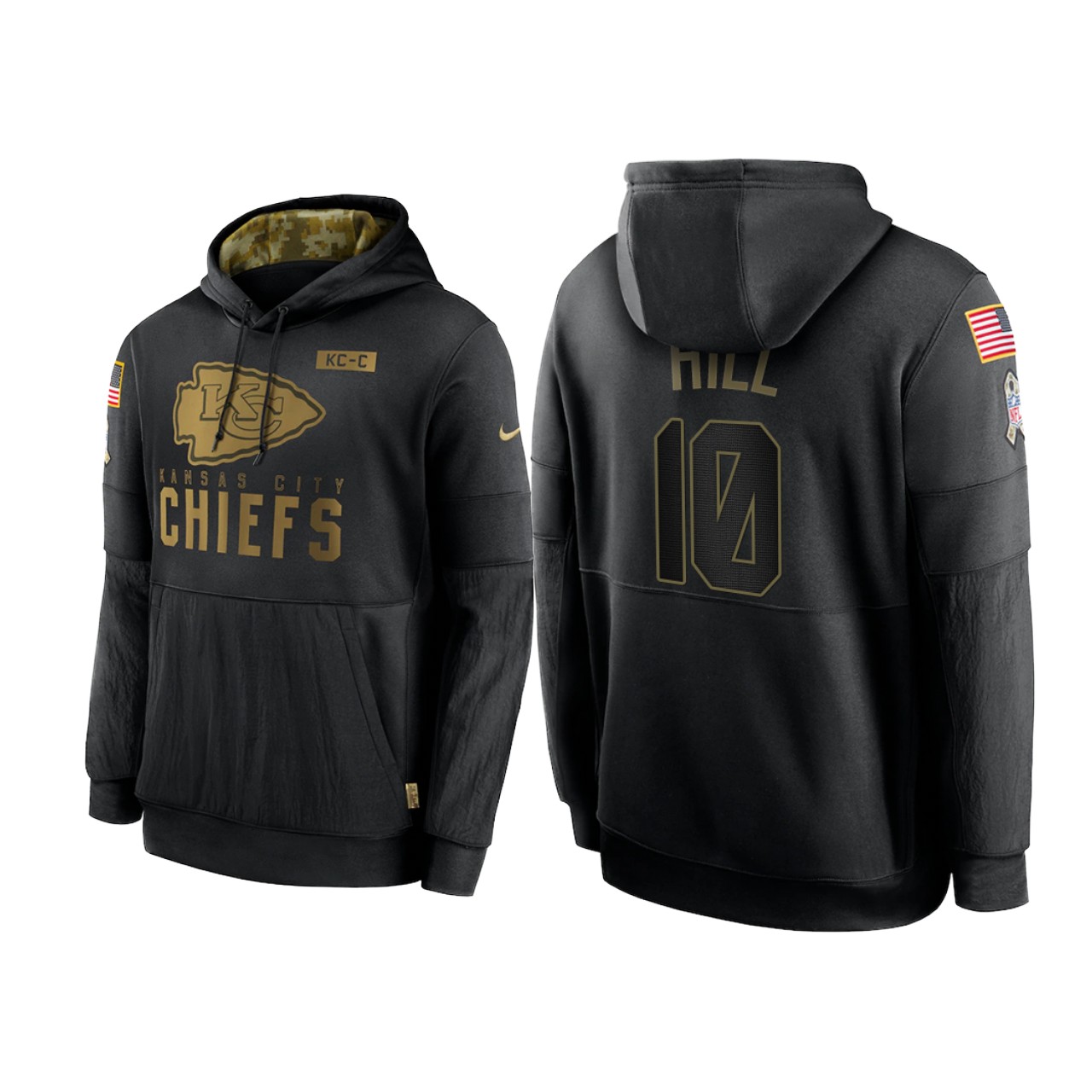 Men's Kansas City Chiefs #10 Tyreek Hill 2020 Black Salute To Service Sideline Performance Pullover Hoodie