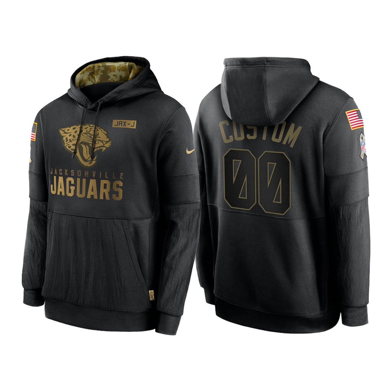 Men's Jacksonville Jaguars ACTIVE PLAYER Custom 2020 Black Salute To Service Sideline Performance Pullover Hoodie