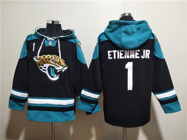 Men's Jacksonville Jaguars #1 Travis Etienne Jr. Black Ageless Must-Have Lace-Up Pullover  Hoodie