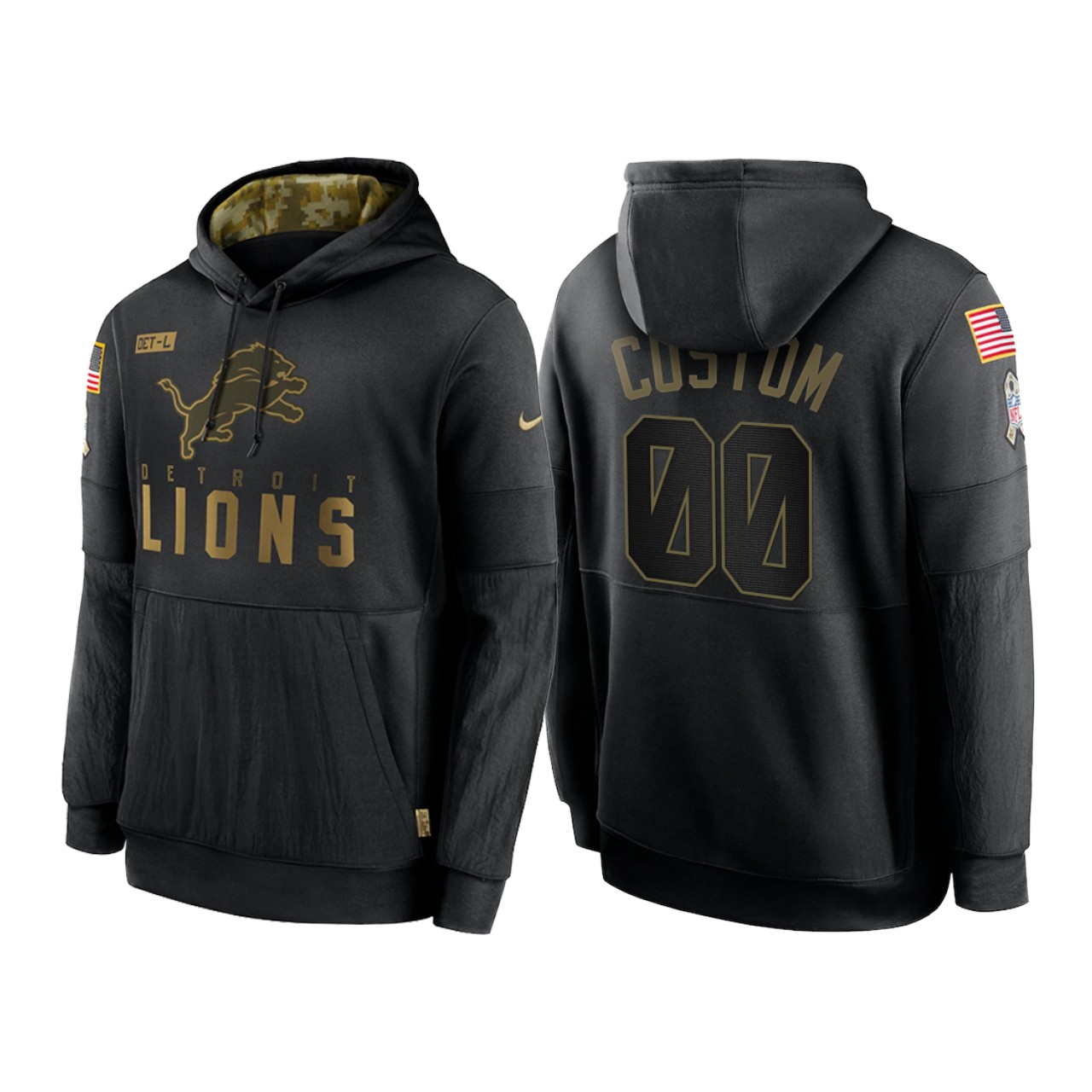 Men's Detroit Lions  2020 Black Salute To Service Sideline Performance Pullover Hoodie
