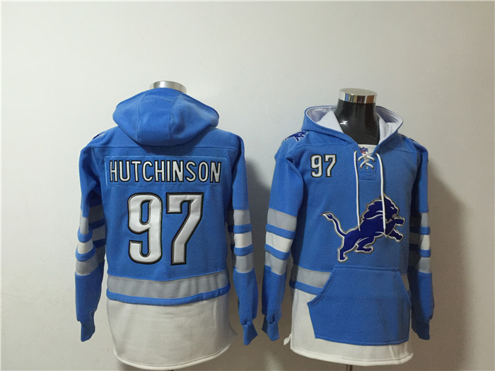 Men's Detroit Lions #97 Aidan Hutchinson Blue Ageless Must-Have Lace-Up Pullover  Hoodie