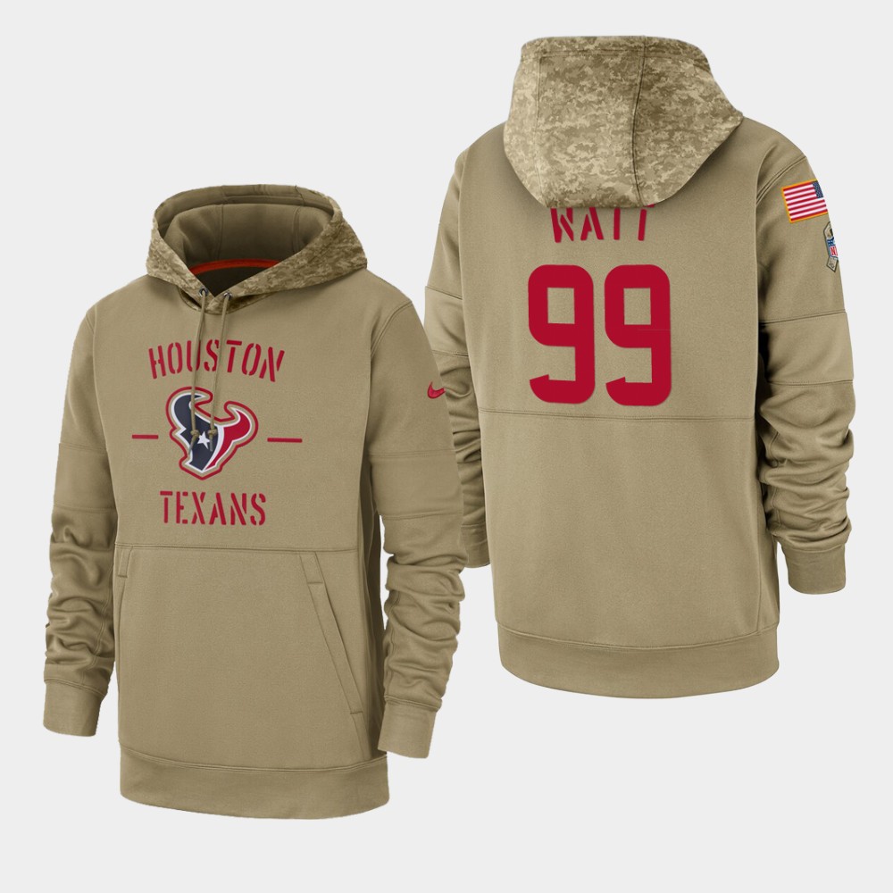 Men's Houston Texans #99 J.J. Watt Black Tan 2019 Salute To Service Sideline Therma Pullover Hoodie