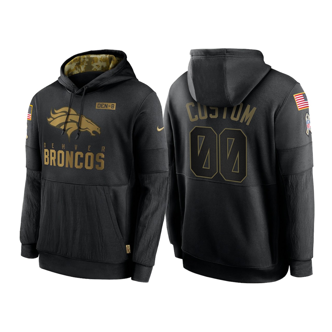 Men's Denver Broncos ACTIVE PLAYER Custom 2020 Black Salute To Service Sideline Performance Pullover Hoodie