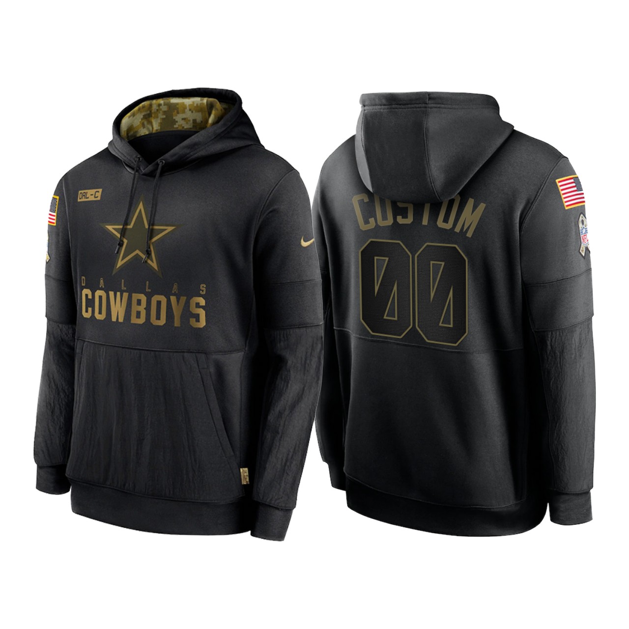 Men's Dallas Cowboys ACTIVE PLAYER Custom 2020 Black Salute To Service Sideline Performance Pullover Hoodie