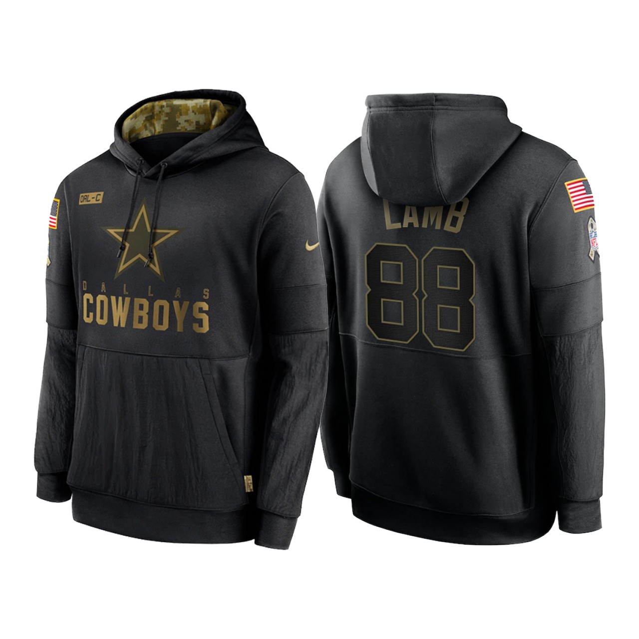 Men's Dallas Cowboys #88 CeeDee Lamb 2020 Black Salute To Service Sideline Performance Pullover Hoodie