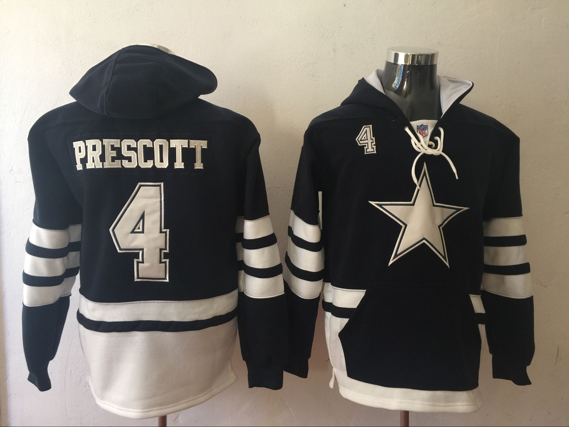Men's Dallas Cowboys #4 Dak Prescott Navy Blue All Stitched NFL Hoodie Sweatshirt
