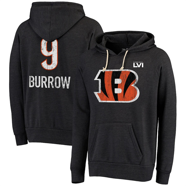 Men's Cincinnati Bengals #9 Joe Burrow Black Super Bowl LVI Pullover  Hoodie
