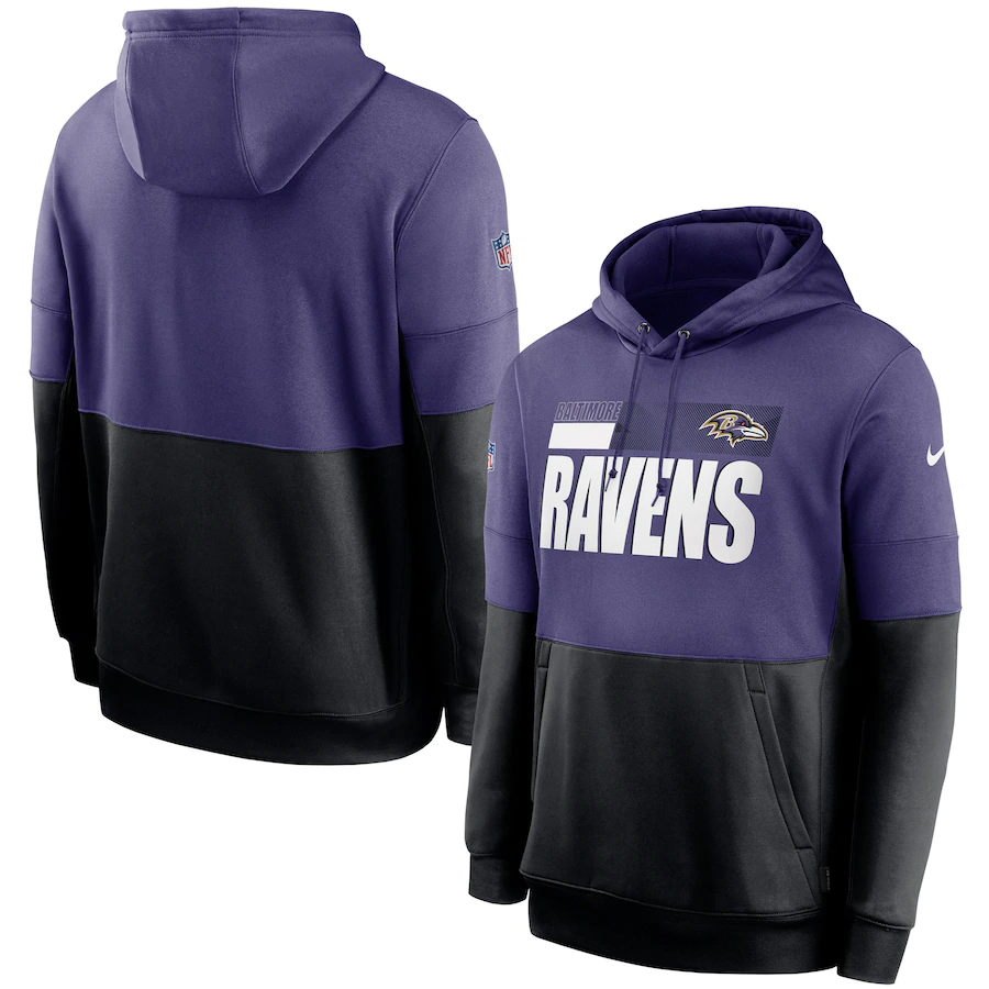 Men's Baltimore Ravens Purple Black Sideline Impact Lockup Performance Pullover Hoodie