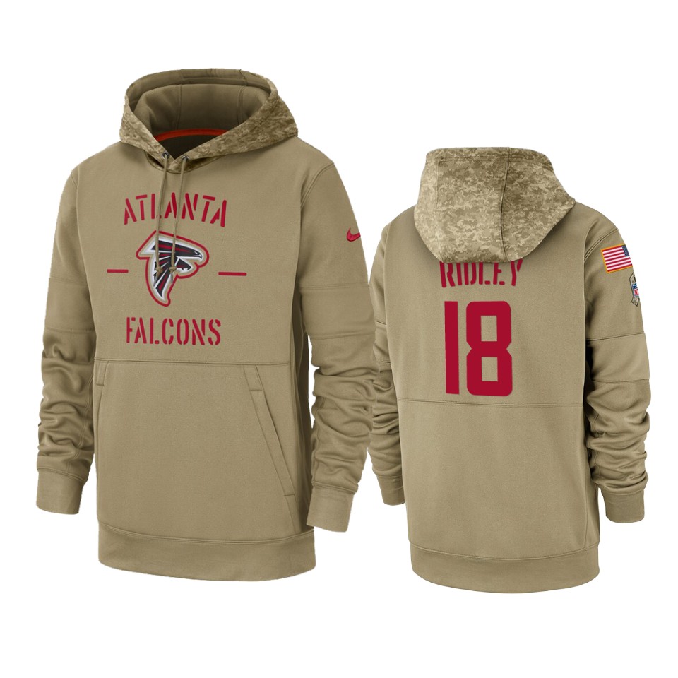 Men's Atlanta Falcons #18 Calvin Ridley Tan 2019 Salute To Service Sideline Therma Pullover Hoodie