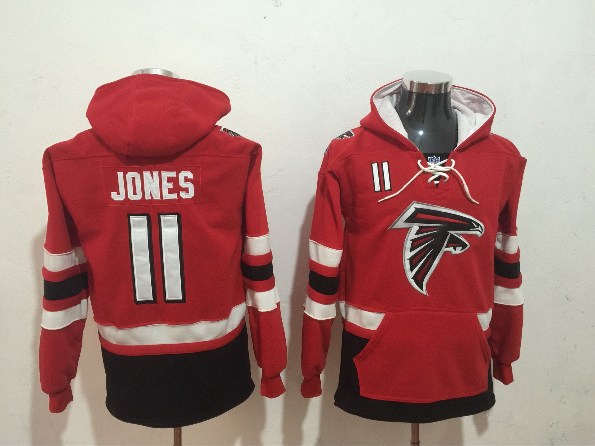 Men's Atlanta Falcons #11 Julio Jones Red All Stitched NFL Hoodie Sweatshirt
