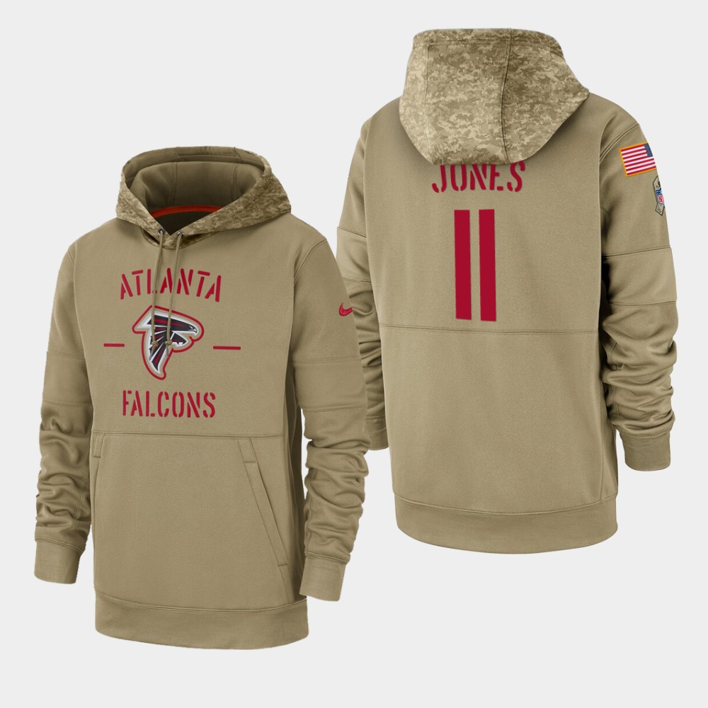 Men's Atlanta Falcons #11 Julio Jones Tan 2019 Salute To Service Sideline Therma Pullover Hoodie
