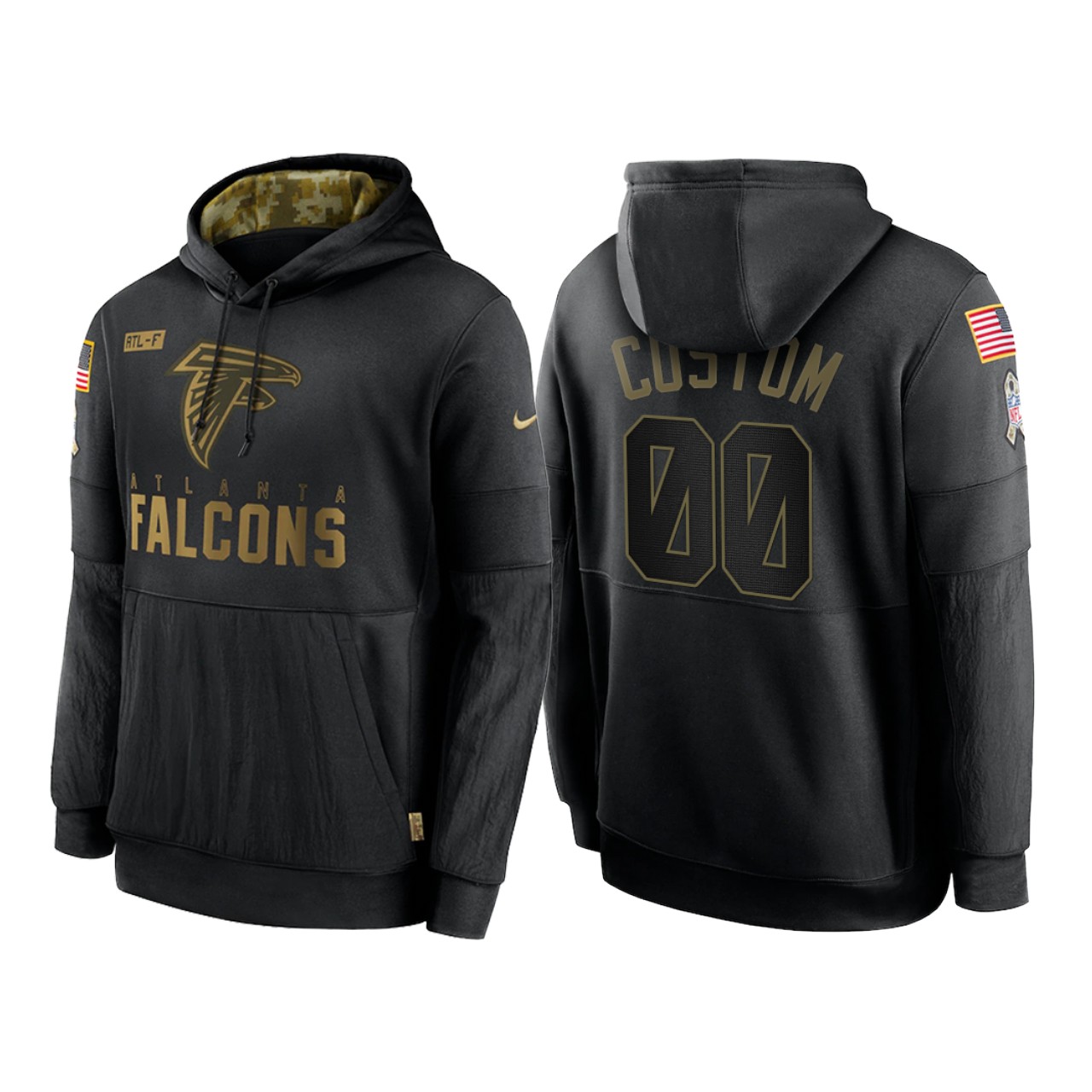 Men's Atlanta Falcons ACTIVE PLAYER Custom 2020 Black Salute To Service Sideline Performance Pullover Hoodie