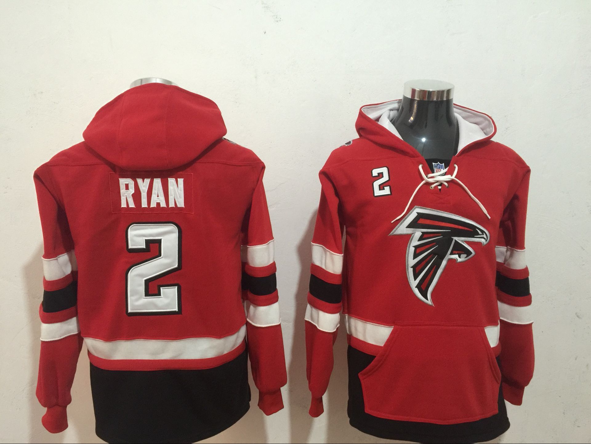 Men's Atlanta Falcons #2 Matt Ryan Red Black All Stitched NFL Hoodie Sweatshirt