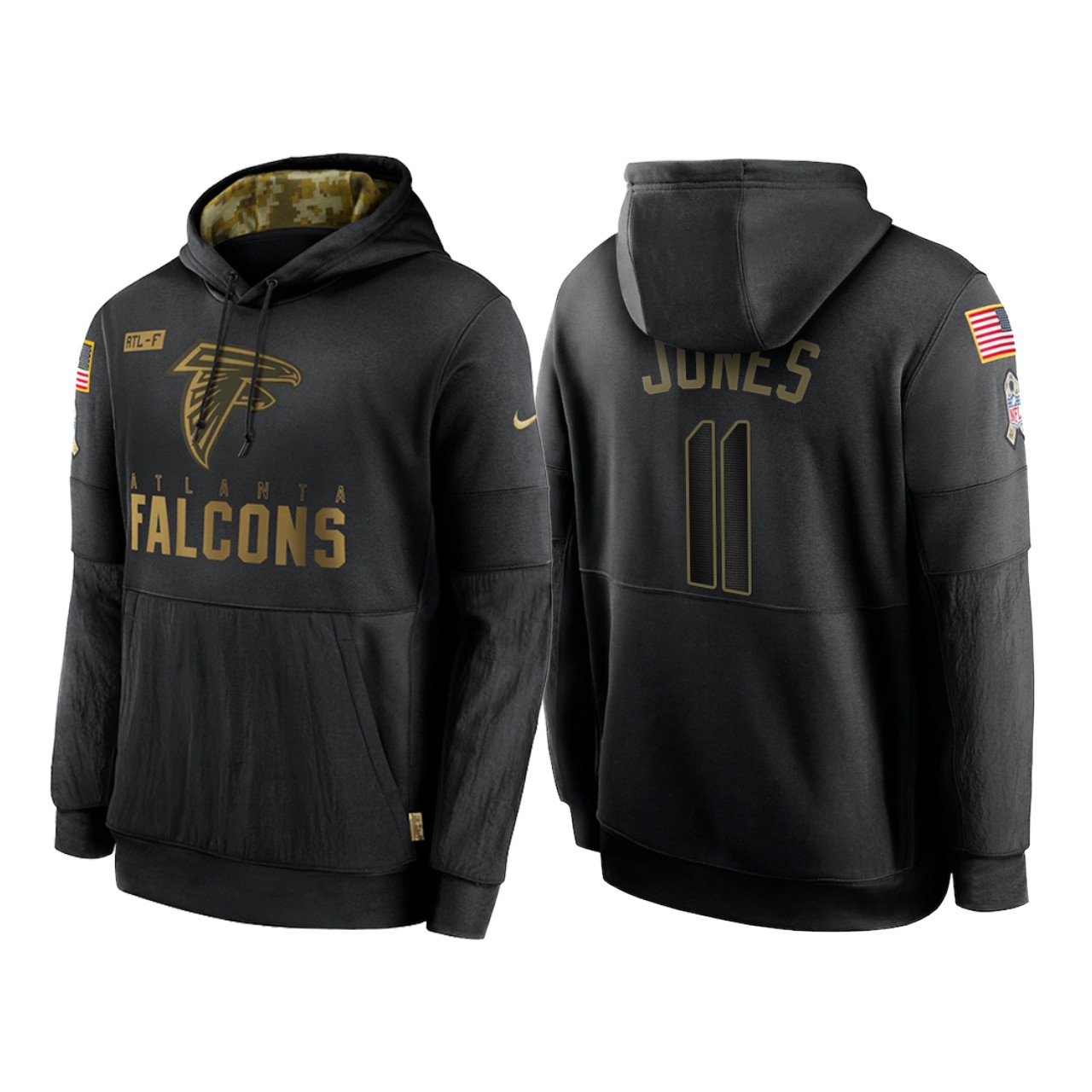 Men's Atlanta Falcons #11 Julio Jones 2020 Black Salute To Service Sideline Performance Pullover Hoodie