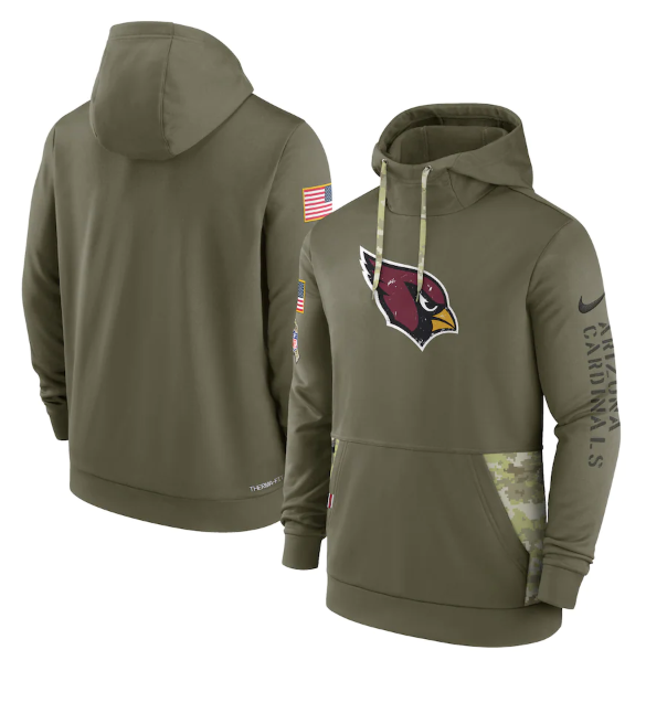 Men's Arizona Cardinals 2022 Olive Salute To Service Therma Performance Pullover Hoodie