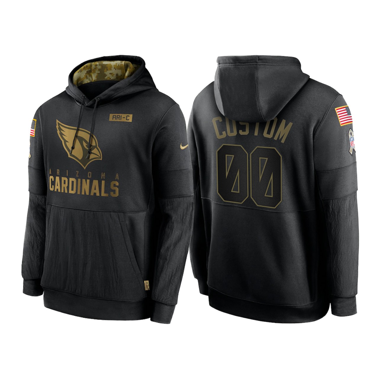 Men's Arizona Cardinals ACTIVE PLAYER Custom 2020 Black Salute To Service Sideline Performance Pullover Hoodie