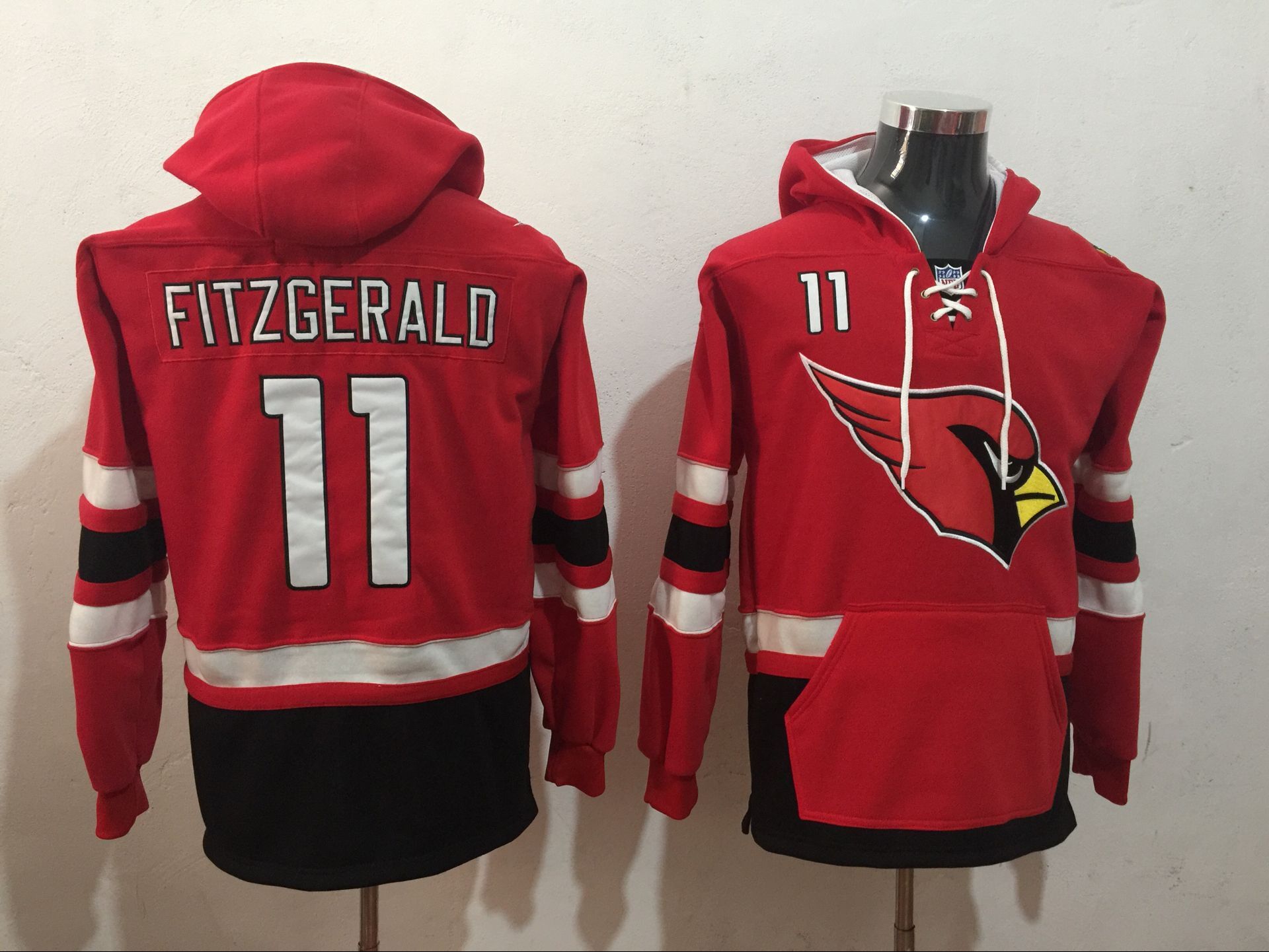 Men's Arizona Cardinals #11 Larry Fitzgerald Red All Stitched NFL Hoodie Sweatshirt