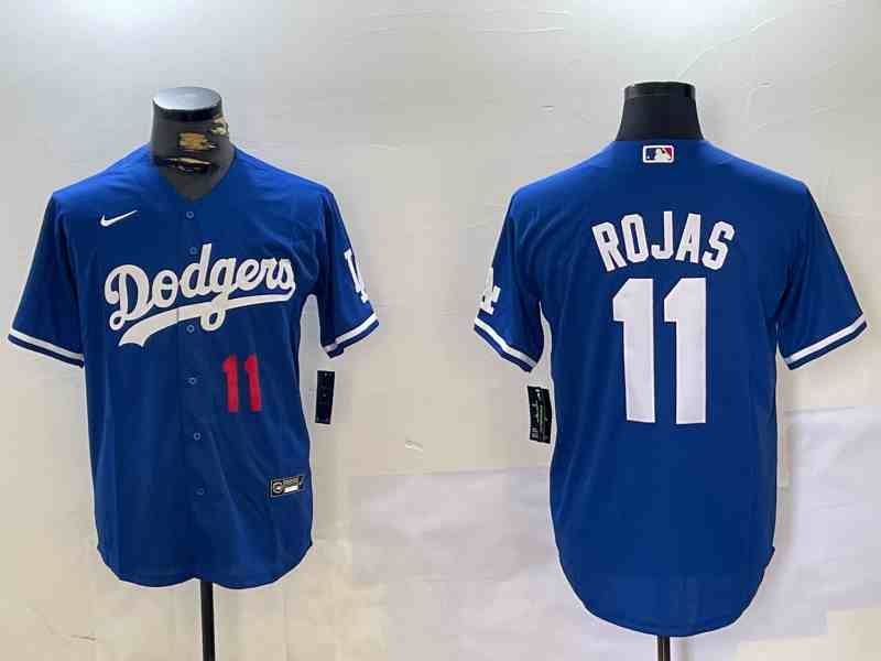 Men's Los Angeles Dodgers #11 Miguel Rojas Number Blue Cool Base Stitched Jersey