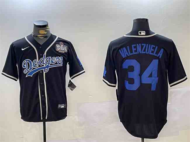 Men's Los Angeles Dodgers #34 Toro Valenzuela Black 2024 World Series Cool Base Stitched Baseba Jersey