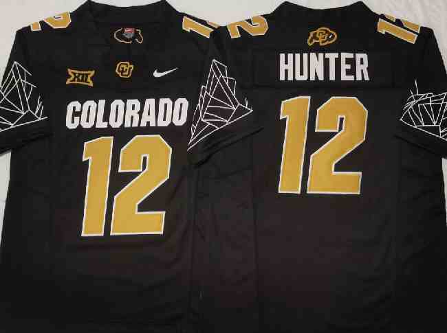 Men's Colorado Buffaloes #12 Travis Hunter Black With Big 12 XII Patch  F.U.S.E Stitched Football Jersey(PNG)